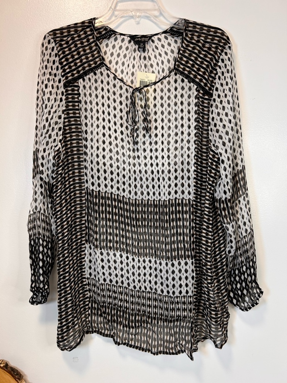 Lucky Brand Semi Sheer Boho Peasant Geometric Print Long-Sleeve Tunic Women’s 1X